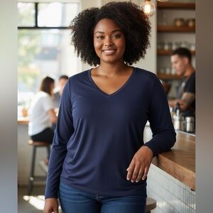 Athleta Navy Long Sleeve V-Neck Top